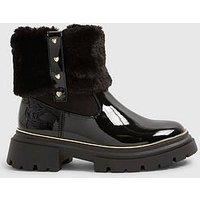River Island Older Girls Heart Faux Fur Cuff Patent Boots - Black