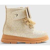 River Island Mini Girls Glitter Bow Lace Up Boots - Gold
