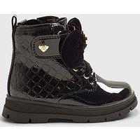 River Island Mini Girls Patent Monogram Heart Boots - Black