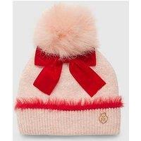 River Island Older Girls Bow Beanie Hat - Pink