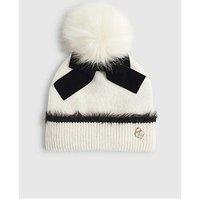 River Island Older Girls Bow Beanie Hat - Cream