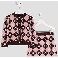 River Island Mini Girls Argyle Bow Cardigan Set - Pink