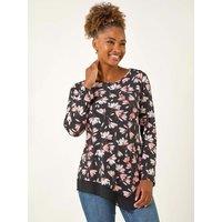 Roman Floral Puff Print Stretch Top - Coral