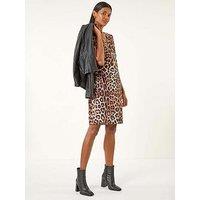 Roman Animal Leopard Print Stretch Shift Dress - Brown