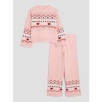 River Island Older Girls Knitted Sequin Fairisle Jumper Set - Light Pink