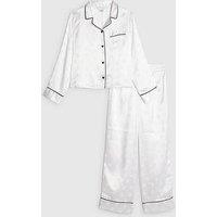 River Island Older Girls Heart Jacquard Satin Pyjama Set - White