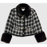 River Island Older Girls Check Boucle Jacket - Black