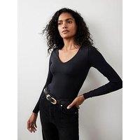 Mint Velvet V Neck Layering Top - Black