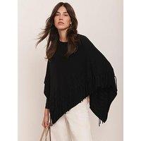 Mint Velvet Fringe Poncho - Black