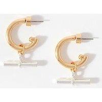 Mint Velvet Mixed Metal T-Bar Earrings - Gold