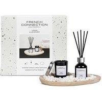 French Connection Lemon & Lavender Set - Contains Candle/Diffuser/Wooden Plate & Pebbles