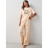 The Very Collection Pusheen Short Sleeve Wide Leg Pyjama Set - Beige