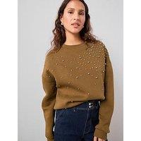 The Very Collection Stud Detail Oversized Sweatshirt - Olive