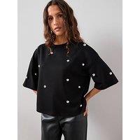 The Very Collection Silver Stud Embellished Oversized Heavyweight T-Shirt - Black