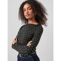 The Very Collection Stud Embellished Slash Neck Top - Black