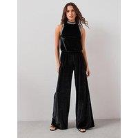 The Very Collection Velvet Pearl Detail Jumpsuit - Black