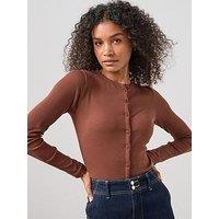 The Very Collection Button Up Rib Long Sleeve Top - Brown