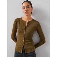 The Very Collection Button Up Rib Long Sleeve Top - Green