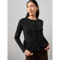 The Very Collection Peplum Button Up Top - Black