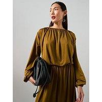 The Very Collection Ruched Volume Sleeve Bubble Hem Top Co-Ord - Green