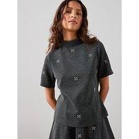 The Very Collection High Neck Embellished Top Co-Ord - Grey