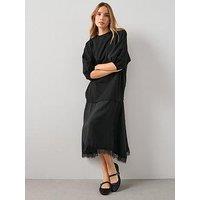 The Very Collection Woven Mix Lace Trim Asymetric Dress - Grey