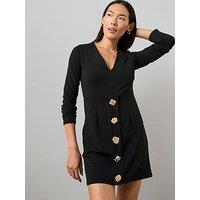 The Very Collection V Neck Button Detail Mini Dress - Black