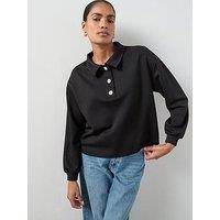 The Very Collection Diamante Button Collar Detail Sweatshirt - Black