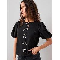 The Very Collection Diamante Bow Puff Sleeve Top - Multi