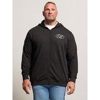 Badrhino Print Zip Through Hoodie - Black