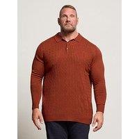 Badrhino Long Sleeve Cable Knit Polo Shirt - Orange