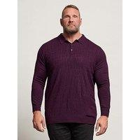 Badrhino Long Sleeve Cable Knit Polo Shirt - Dark Purple