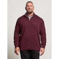 Badrhino Half Zip Mock Collar Knitted Jumper - Dark Red