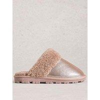 White Stuff Suede Shearling Slipper Mule - Brown