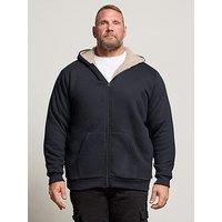 Badrhino Borg Lined Zip Through Hoodie - Navy