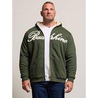 Badrhino Borg Lined Zip Through Hoodie - Dark Green