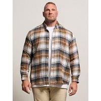 Badrhino Navy Tan Brushed Check Long Sleeve Shirt - Multi