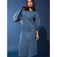 Pixiegirl Petit Puff Sleeve Seam Front Midi Dress