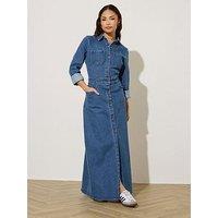 Pixiegirl Petite Stretch Denim Maxi Shirt Dress - Blue