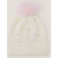 Monsoon Girls Pearl Tulle Pom Hat - Light Cream