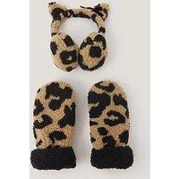 Monsoon Girls Leopard Earmuff And Mittens Set - Multi