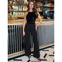 Ax Paris Velvet Sequin 2 In 1 Racer Neck Jumpsuit - Black