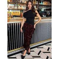 Ax Paris Velvet Sequin Midi Skirt - Dark Red