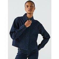 Only Long Sleeve Rhinestone Denim Shirt - Blue