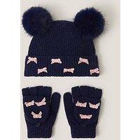 Monsoon Girls Multi Bow Hat And Glove Set - Navy