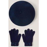 Monsoon Girls Multi Bow Beret And Gloves - Navy