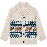 Monsoon Boys Fair Isle Bear Cardigan - Light Cream