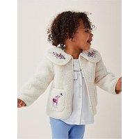 Monsoon Baby Girls Borg Embroidered Zip Through Coat - Cream