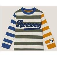 Monsoon Boys Slogan Stripe Long Sleeve T-Shirt - Yellow