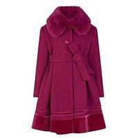 Monsoon Girls Velvet Trim Dress Coat - Dark Red